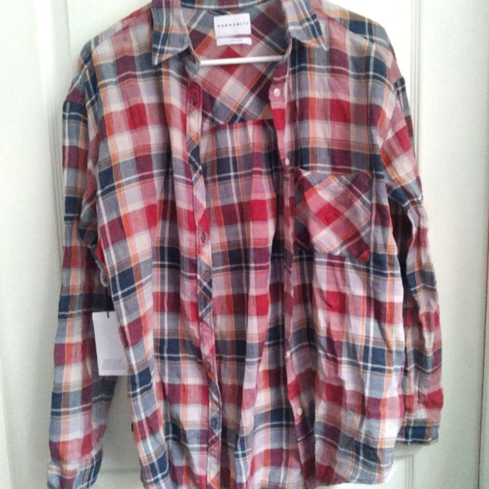 Artizia Community Veritas Carmine Plaid button Shirt top, Small, New